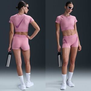 Nike Pro Dri-FIT Short-Sleeve Cropped Graphic Top And Graphic Biker Shorts Set